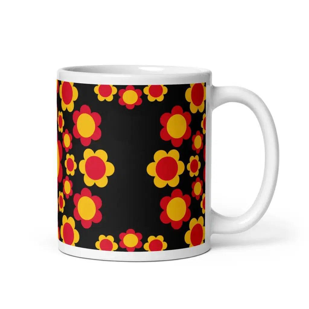 Mug - FLOWERSHOP red yellow - Retro flower and circle print