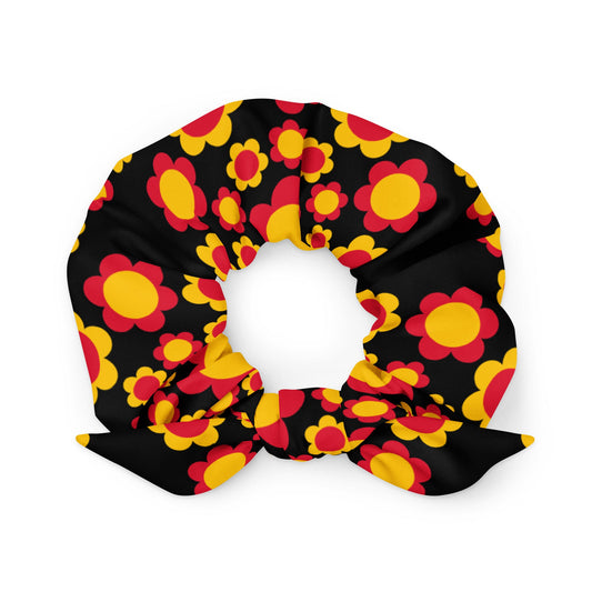Scrunchie - FLOWERSHOP red yellow - Retro flower and circle print Default Title