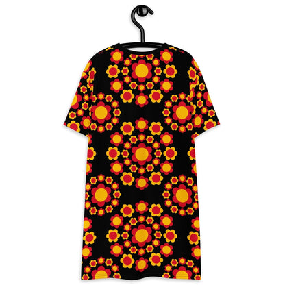 T-shirt dress - FLOWERSHOP red yellow - Retro flower and circle print
