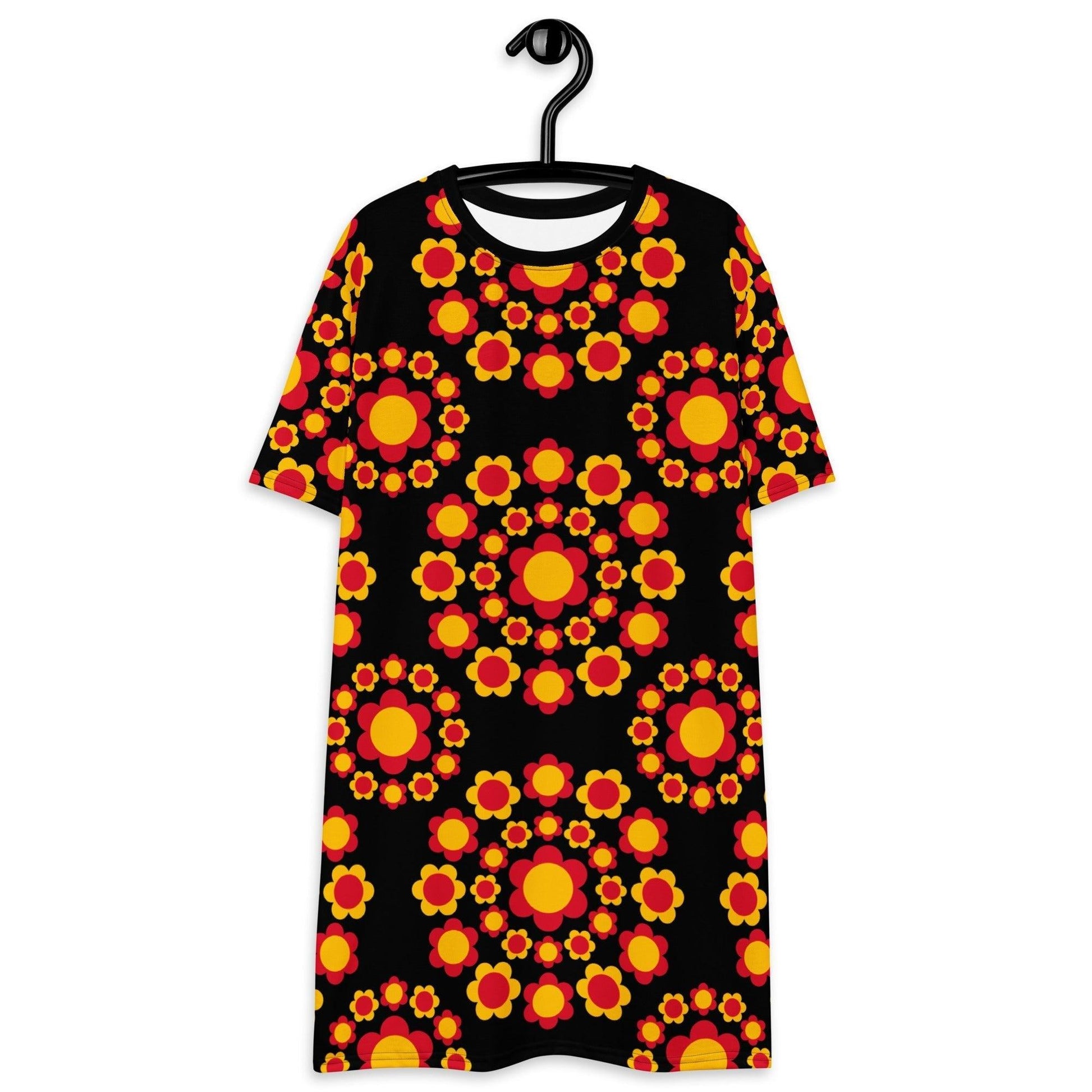 T-shirt dress - FLOWERSHOP red yellow - Retro flower and circle print 6XL