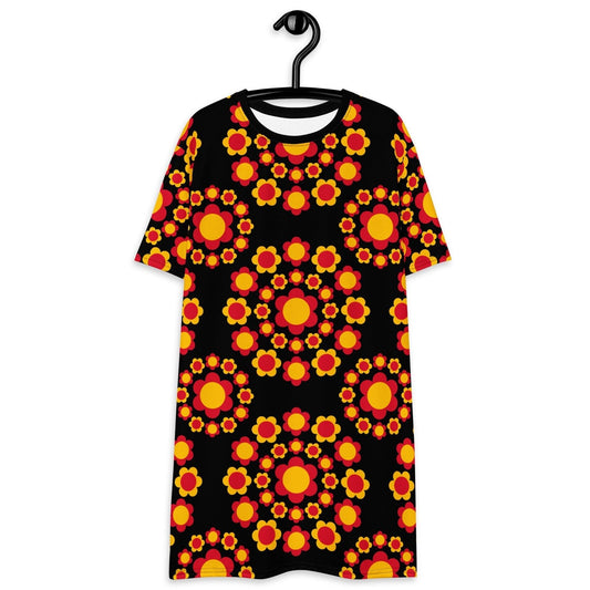 T-shirt dress - FLOWERSHOP red yellow - Retro flower and circle print 6XL