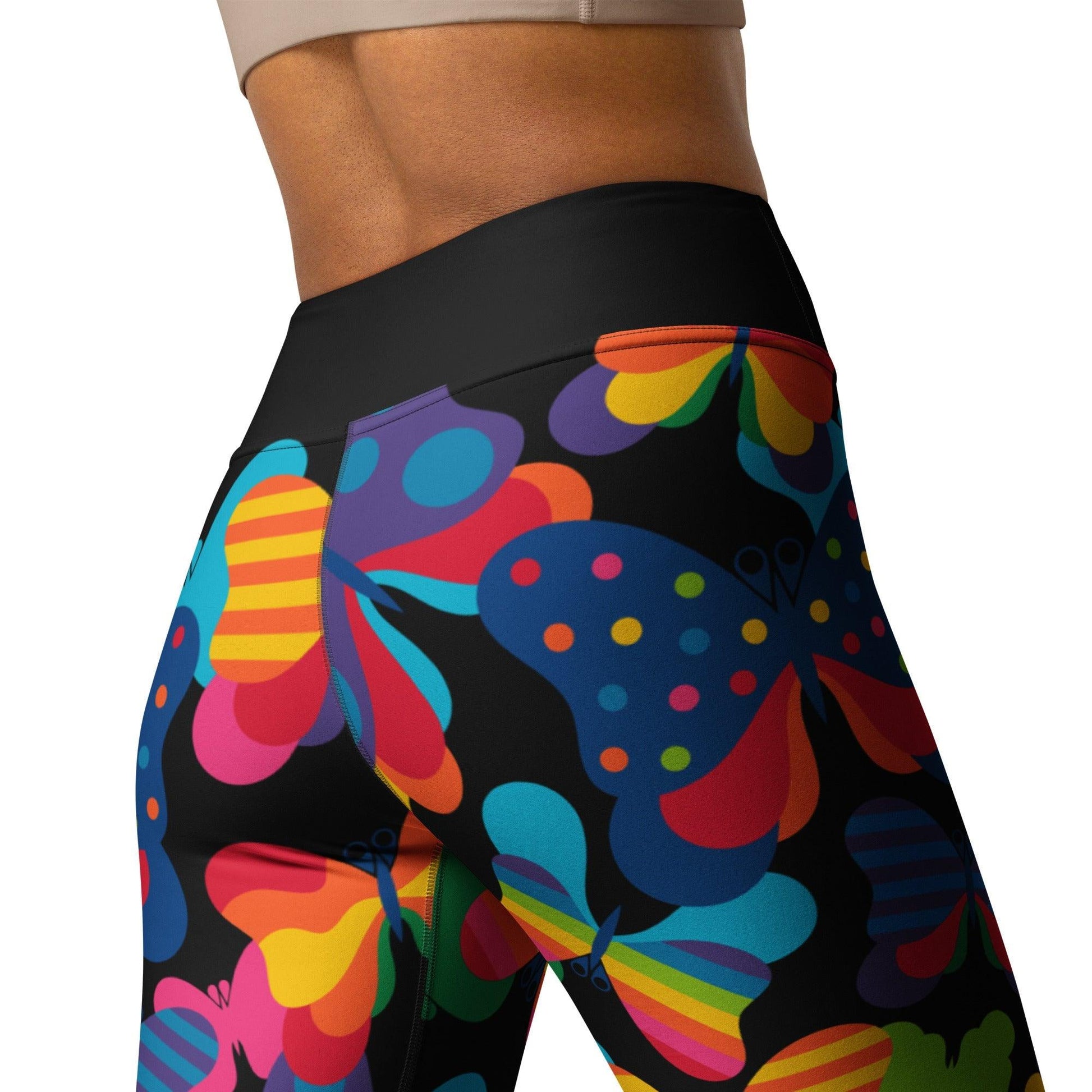 Yoga leggings -2- FLYRAVE black - Colorful butterfly print