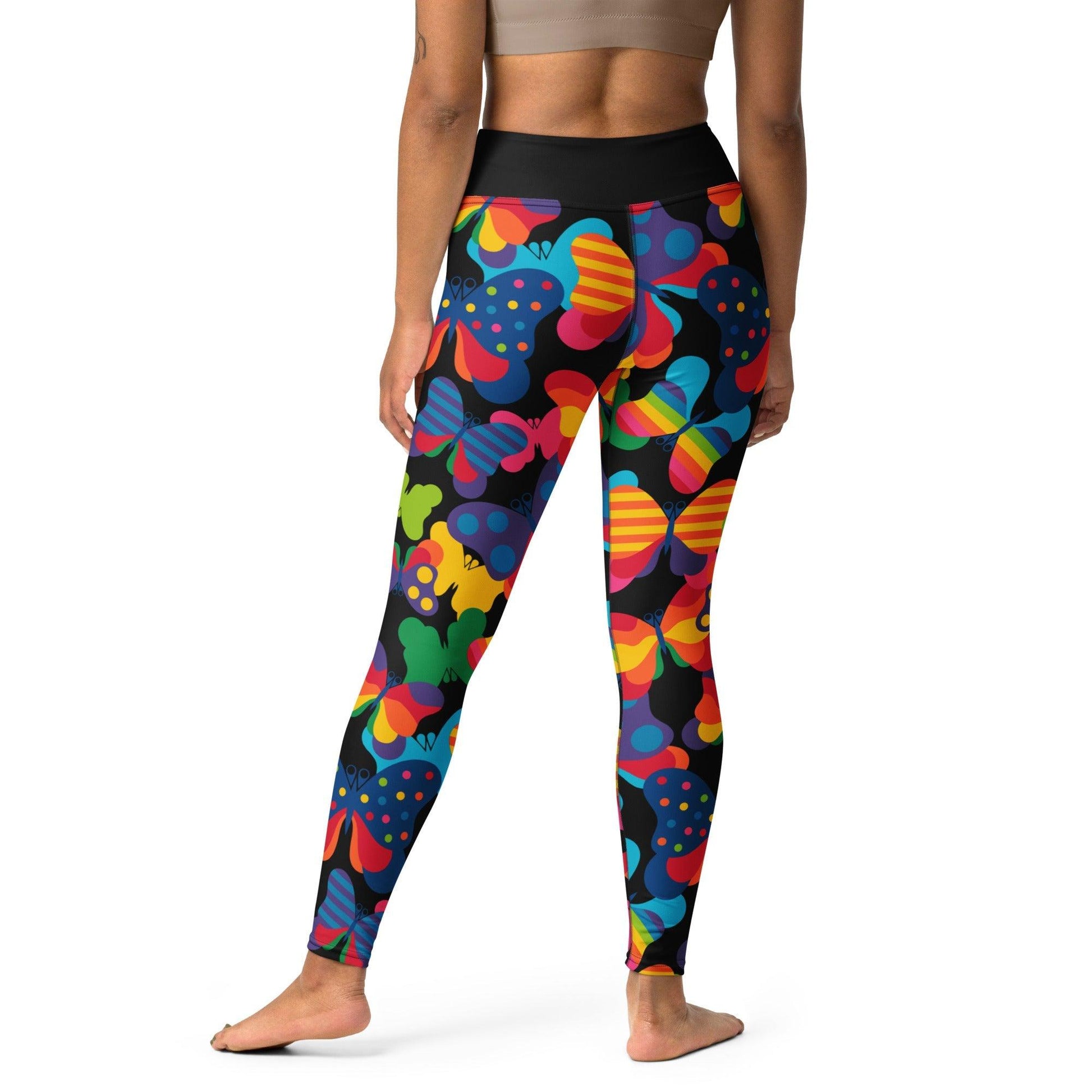 Yoga leggings -2- FLYRAVE black - Colorful butterfly print