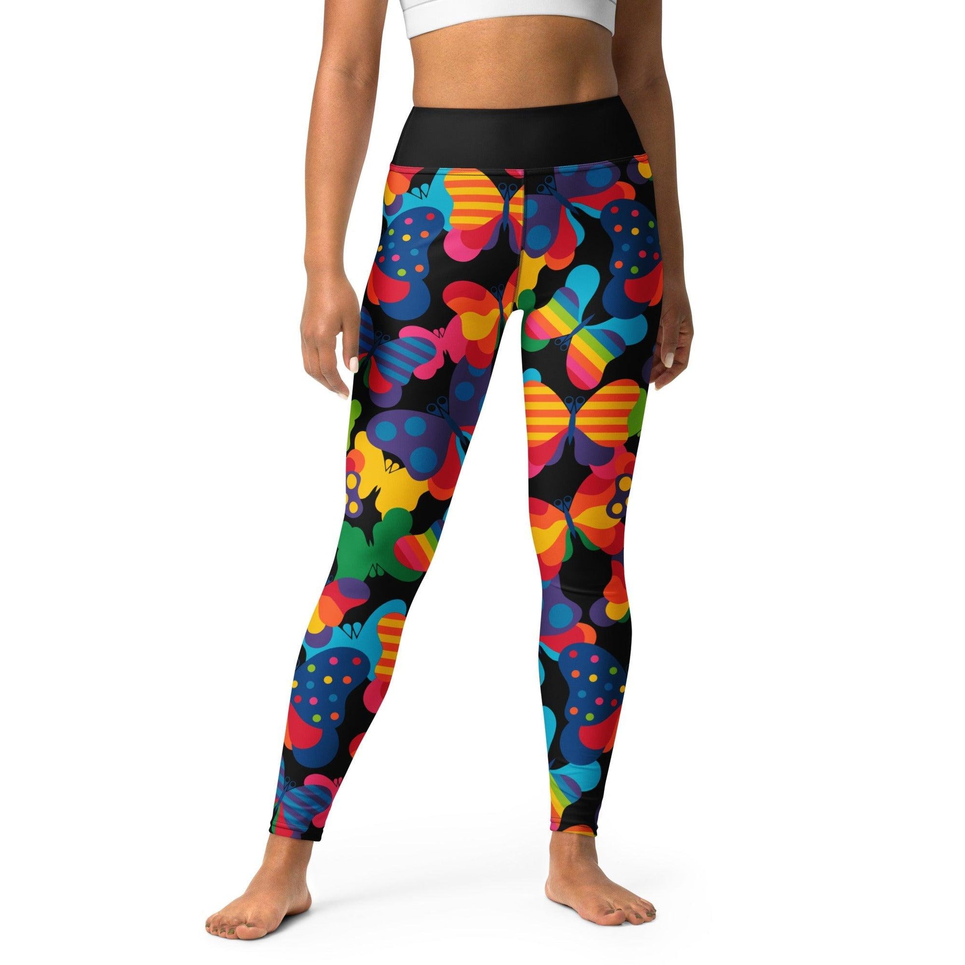 Yoga leggings -2- FLYRAVE black - Colorful butterfly print XL