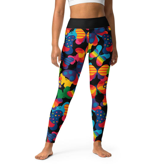 Yoga leggings -2- FLYRAVE black - Colorful butterfly print XL