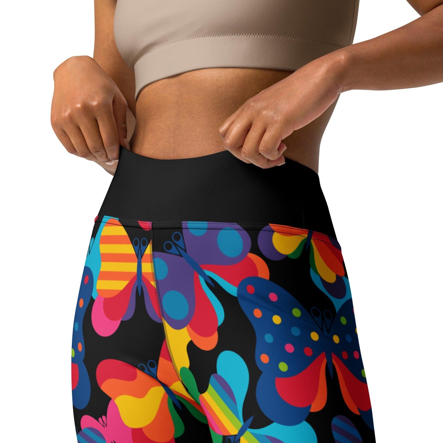 Yoga leggings -2- FLYRAVE black - Colorful butterfly print