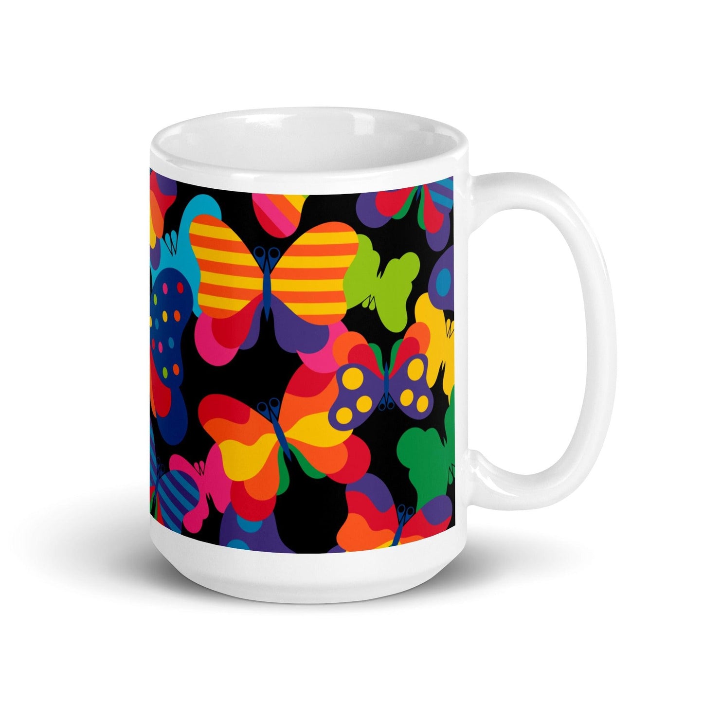 Mug - FLYRAVE black - Colorful butterfly print 15 oz