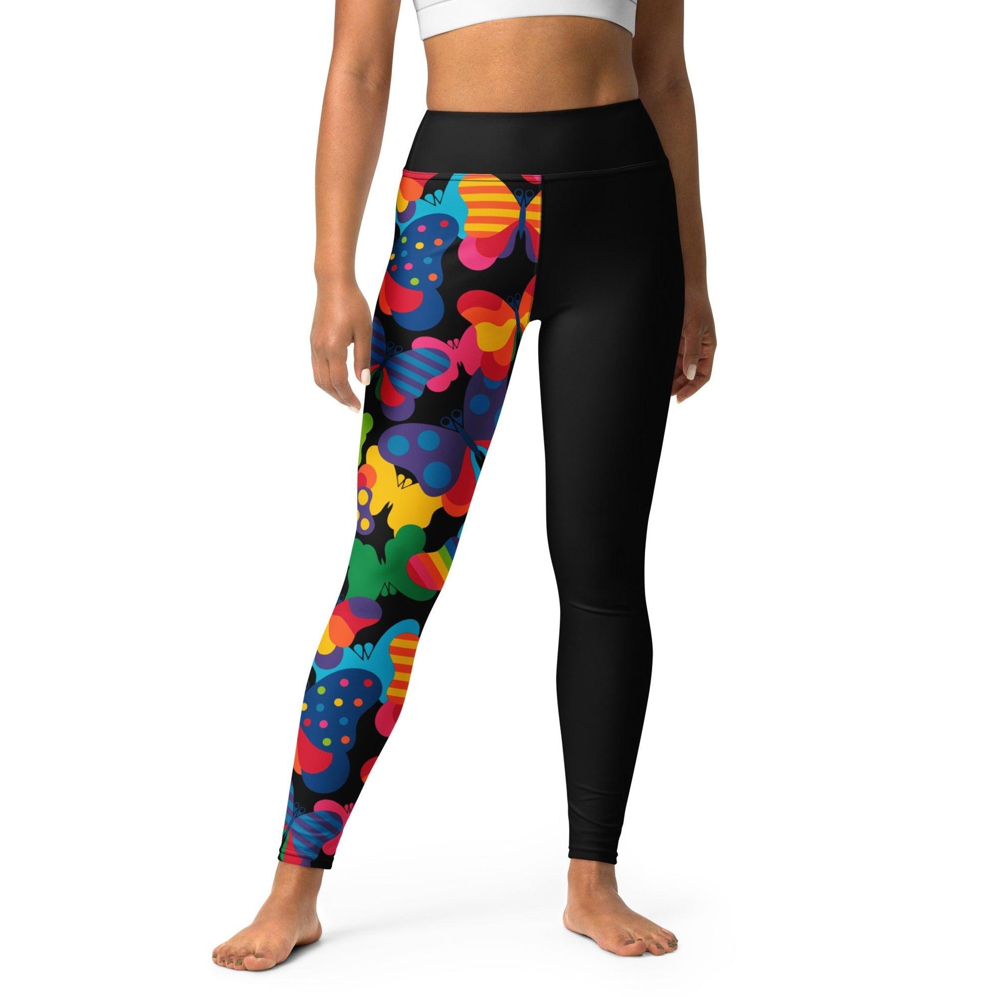 Yoga leggings - FLYRAVE black - Colorful butterfly print XL