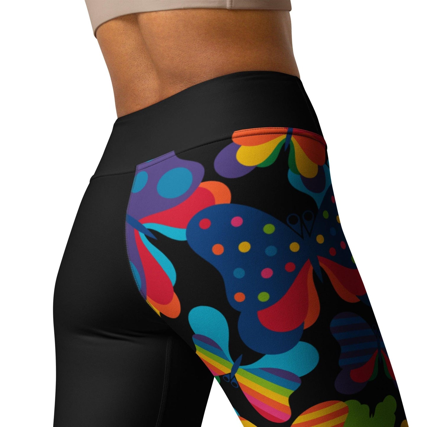 Yoga leggings - FLYRAVE black - Colorful butterfly print