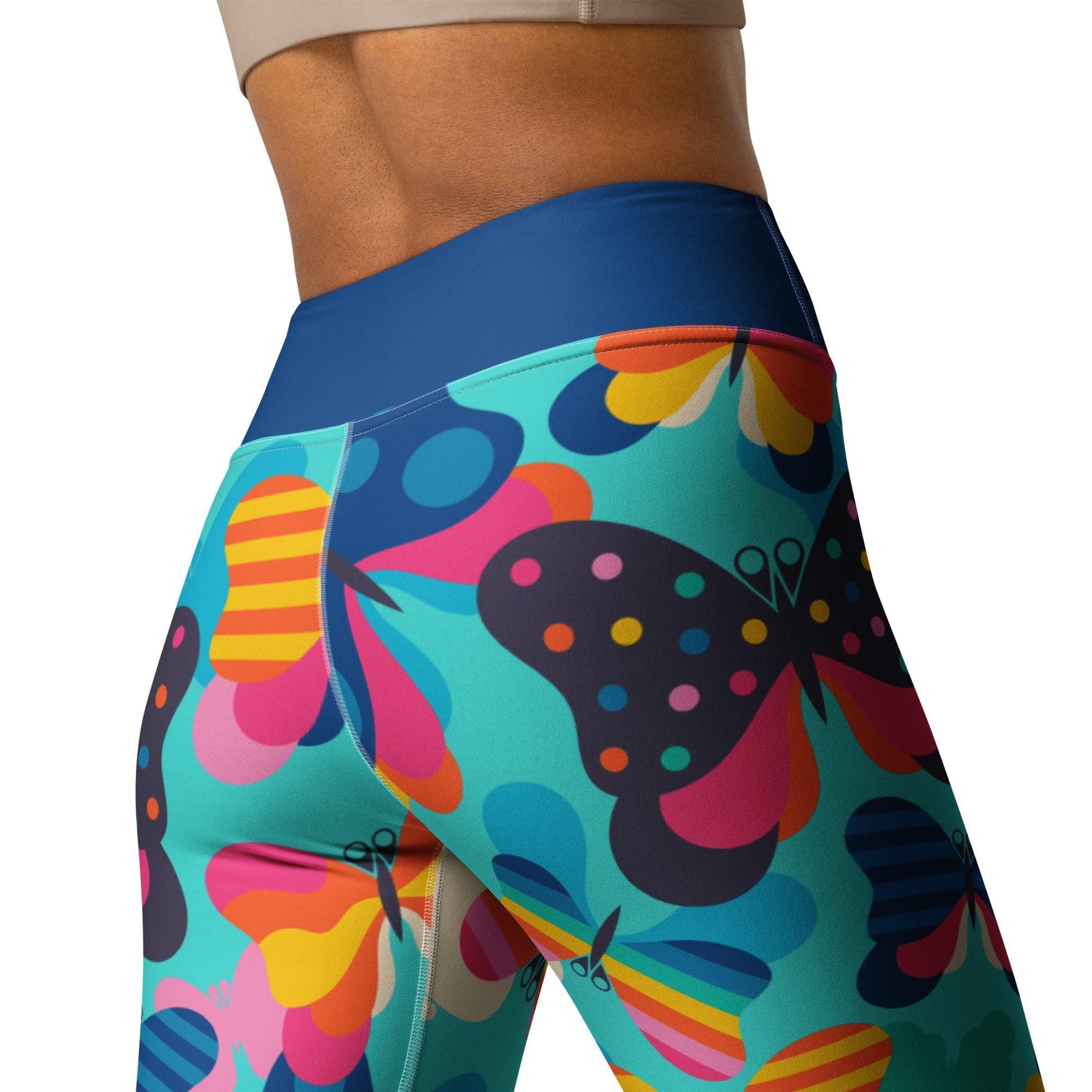Yoga leggings -2- FLYRAVE turquoise - Colorful butterfly print