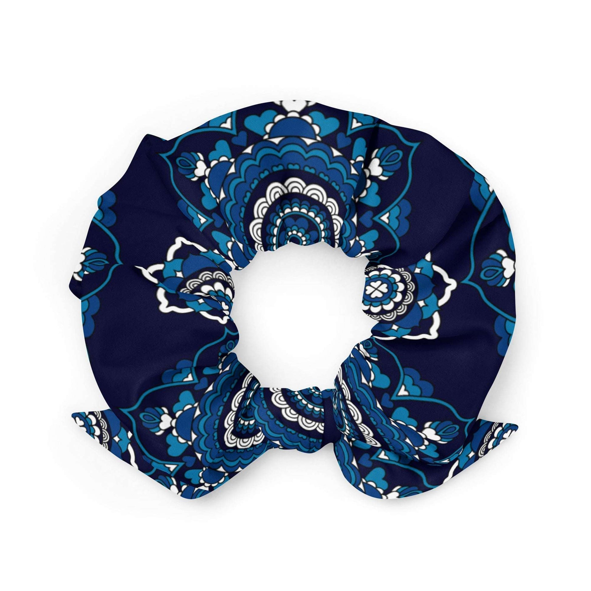 Scrunchie - FOREVERMORE blue - Romantic flower and heart print