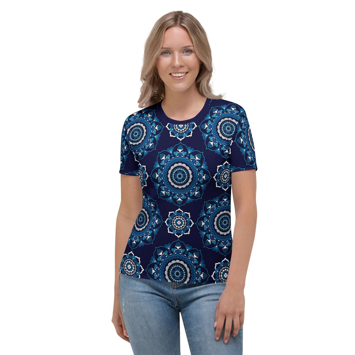 Woman's t-shirt - FOREVERMORE blue - Romantic flower and heart print