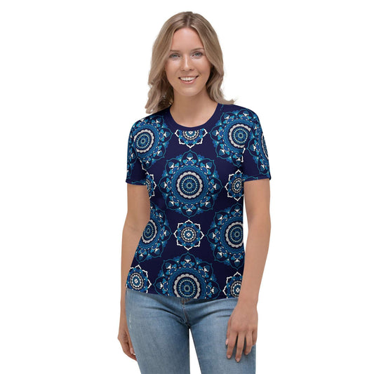 Woman's T-Shirt - FOREVERMORE blue - Romantic Flowers and Hearts