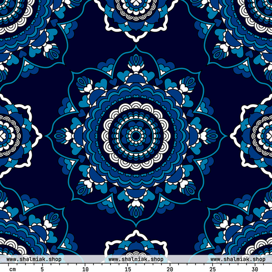 Fabric - FOREVERMORE blue - Romantic flower and heart print