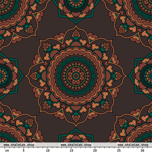 Fabric - FOREVERMORE brown - Romantic flower and heart print