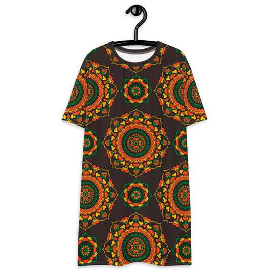 T-Shirt Dress - FOREVERMORE green brown - Romantic Flowers and Hearts