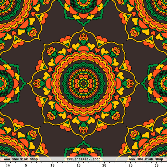 Fabric - FOREVERMORE green brown - Romantic flower and heart print