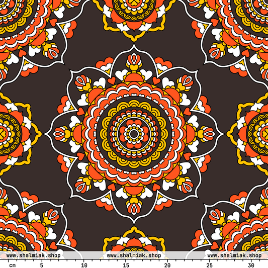 Fabric - FOREVERMORE orange brown - Romantic flower and heart print