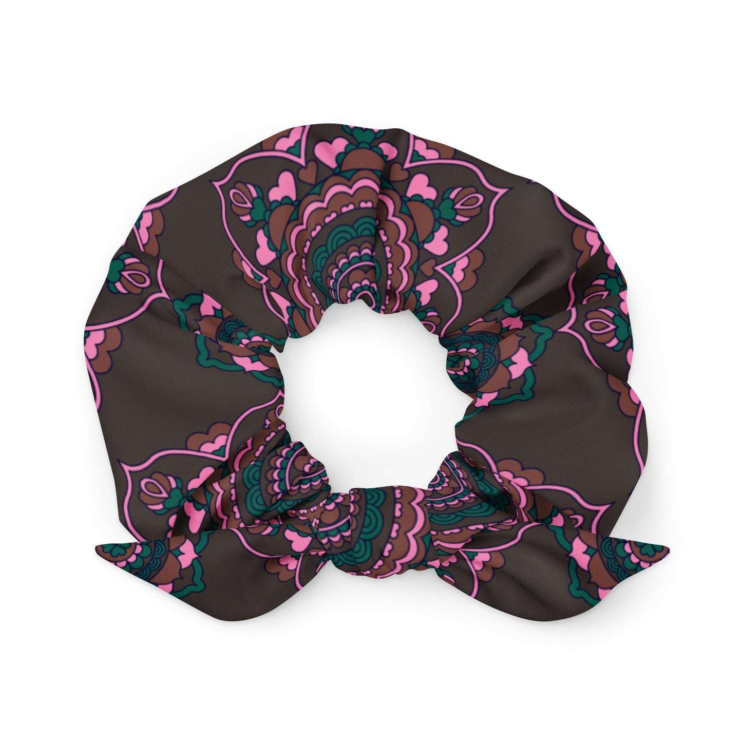 Scrunchie - FOREVERMORE pink brown - Romantic flower and heart print Default Title