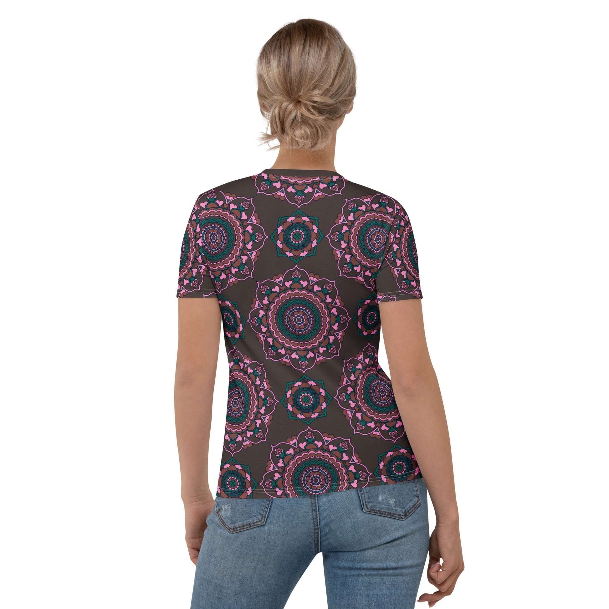 Woman's t-shirt - FOREVERMORE pink brown - Romantic flower and heart print