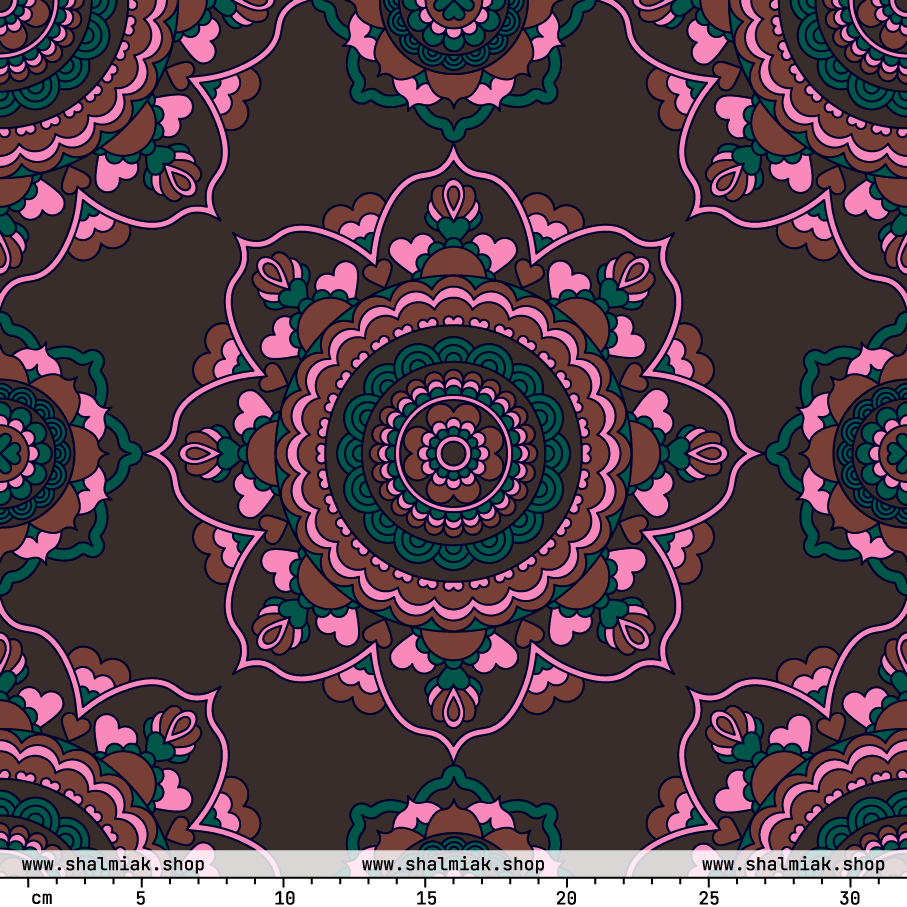 Fabric - FOREVERMORE pink brown - Romantic flower and heart print