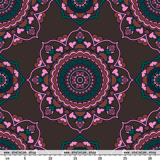Fabric - FOREVERMORE pink brown - Romantic flower and heart print