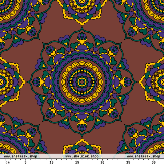 Fabric - FOREVERMORE purple brown - Romantic flower and heart print