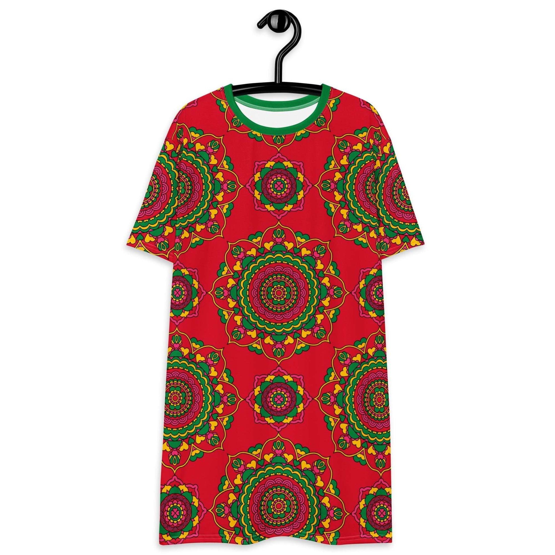 T-Shirt Dress - FOREVERMORE red - Romantic Flowers and Hearts