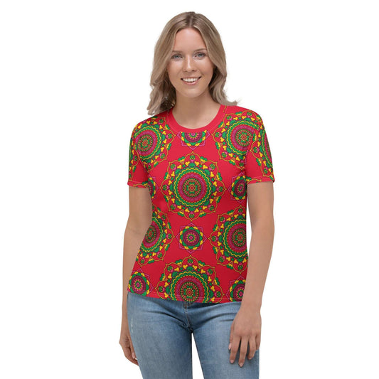 Woman's T-Shirt - FOREVERMORE red - Romantic Flowers and Hearts