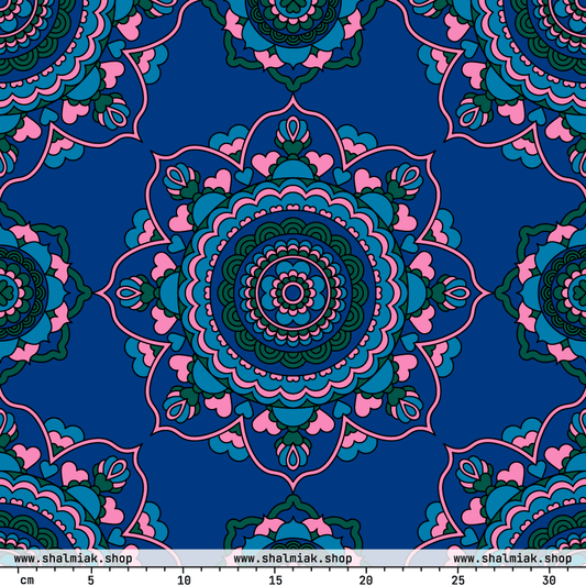 Fabric - FOREVERMORE sweet blue - Romantic flower and heart print