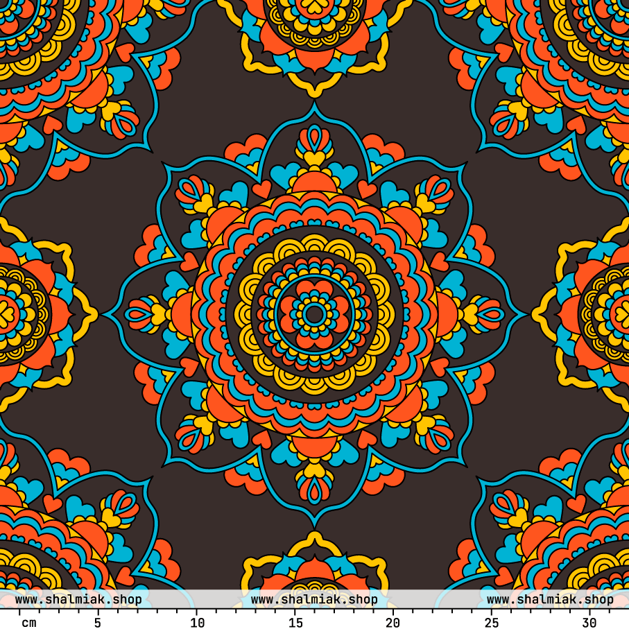 Fabric - FOREVERMORE turquoise brown - Romantic flower and heart print