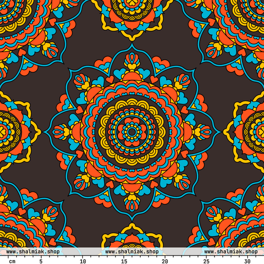 Fabric - FOREVERMORE turquoise brown - Romantic flower and heart print