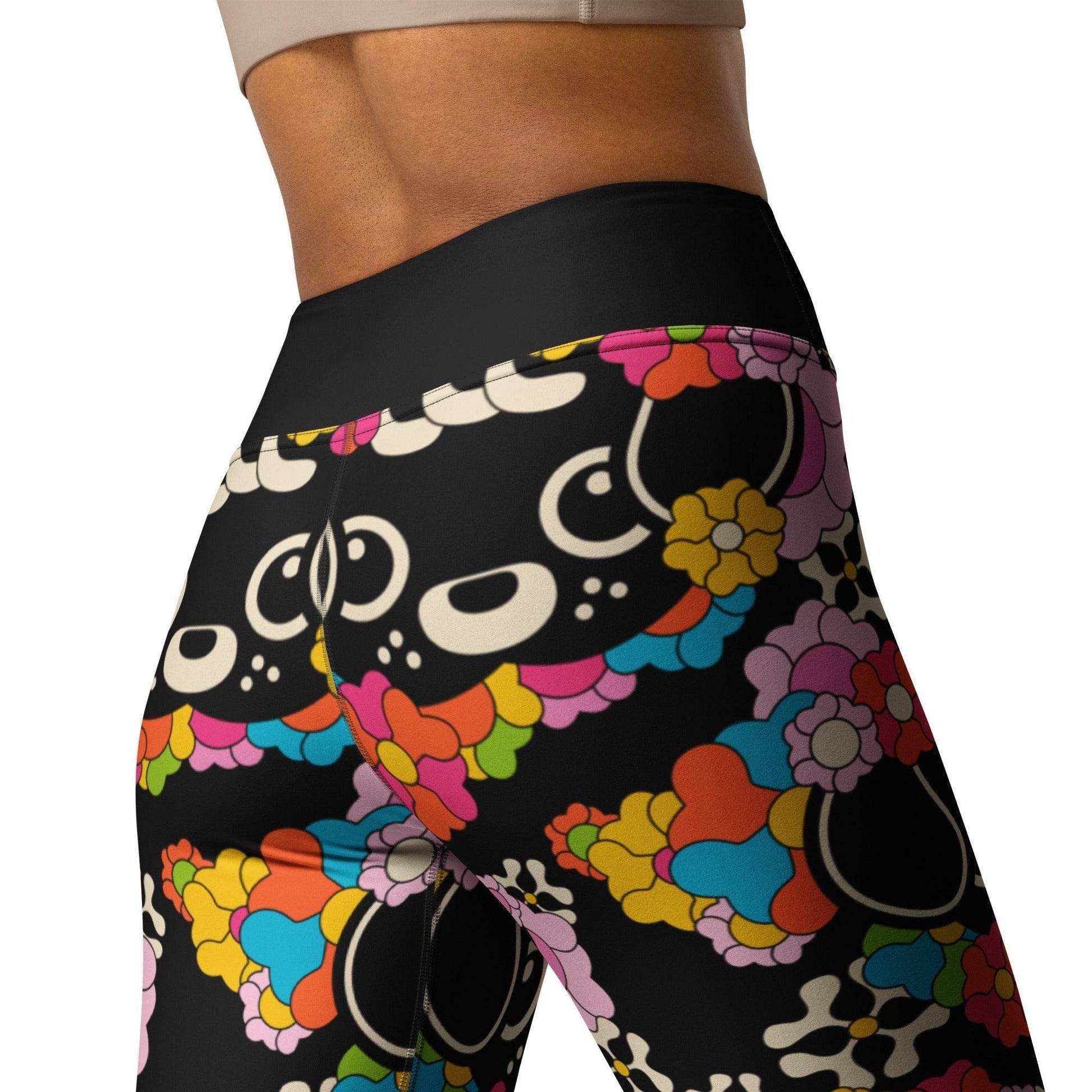Yoga leggings -2- FUNKYPUP black - Cute dogs and flowers print