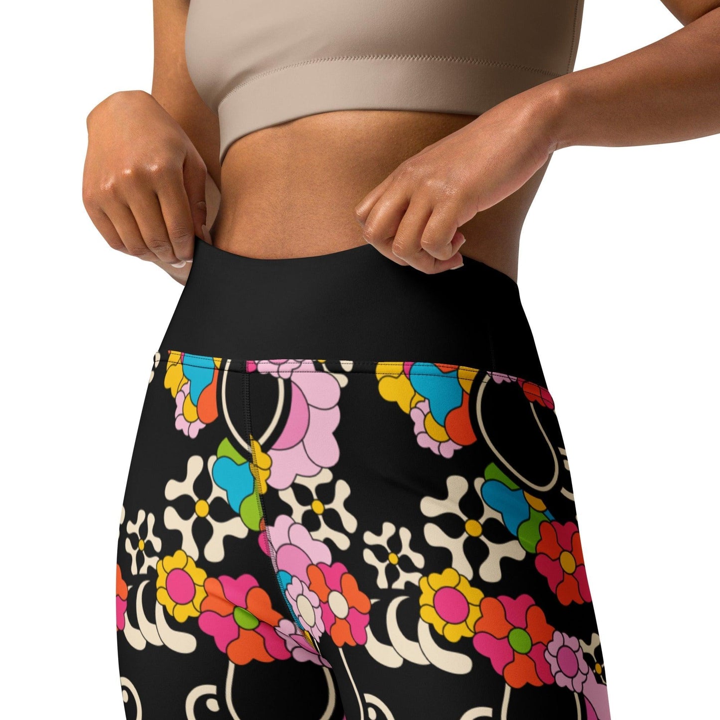 Yoga leggings -2- FUNKYPUP black - Cute dogs and flowers print