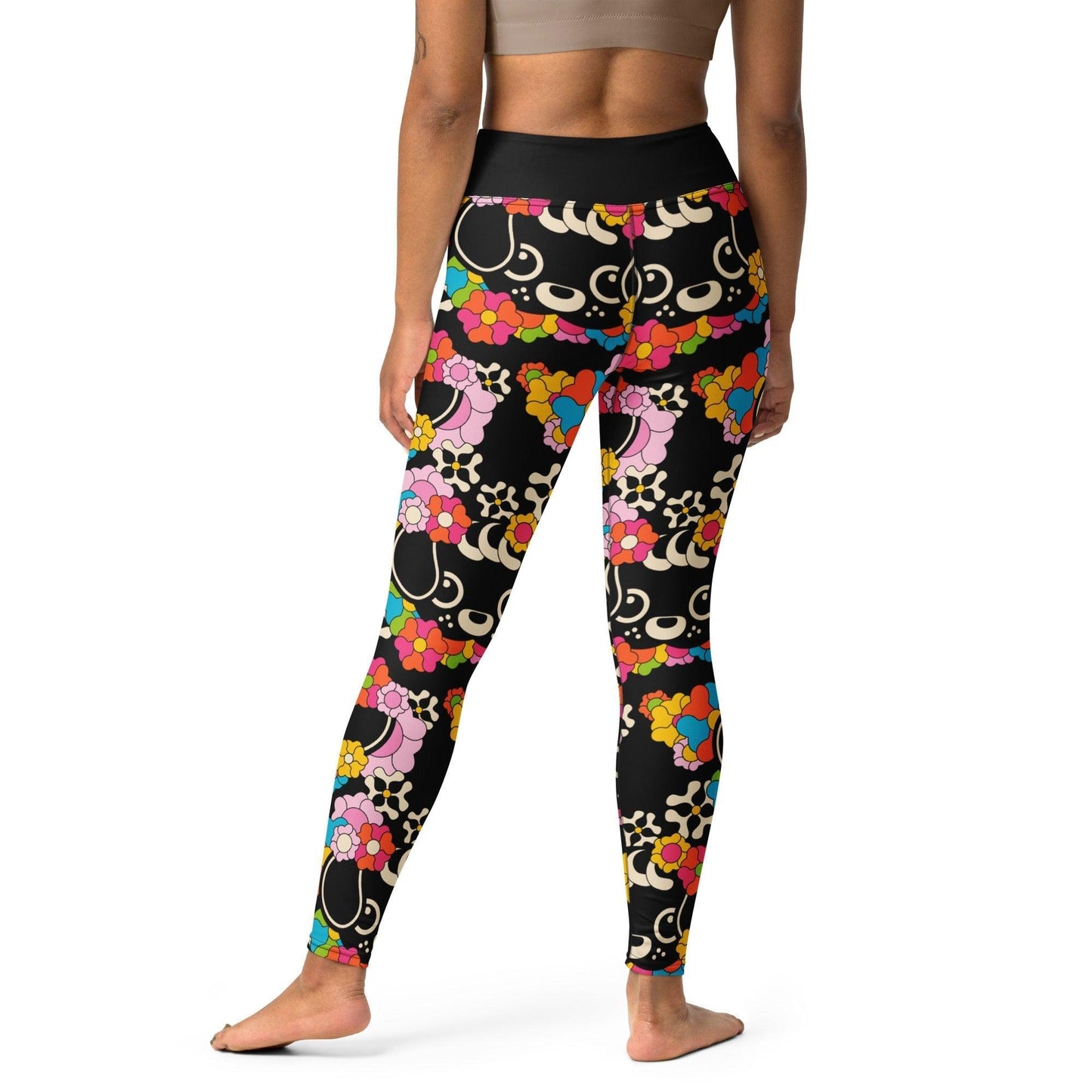 Yoga leggings -2- FUNKYPUP black - Cute dogs and flowers print