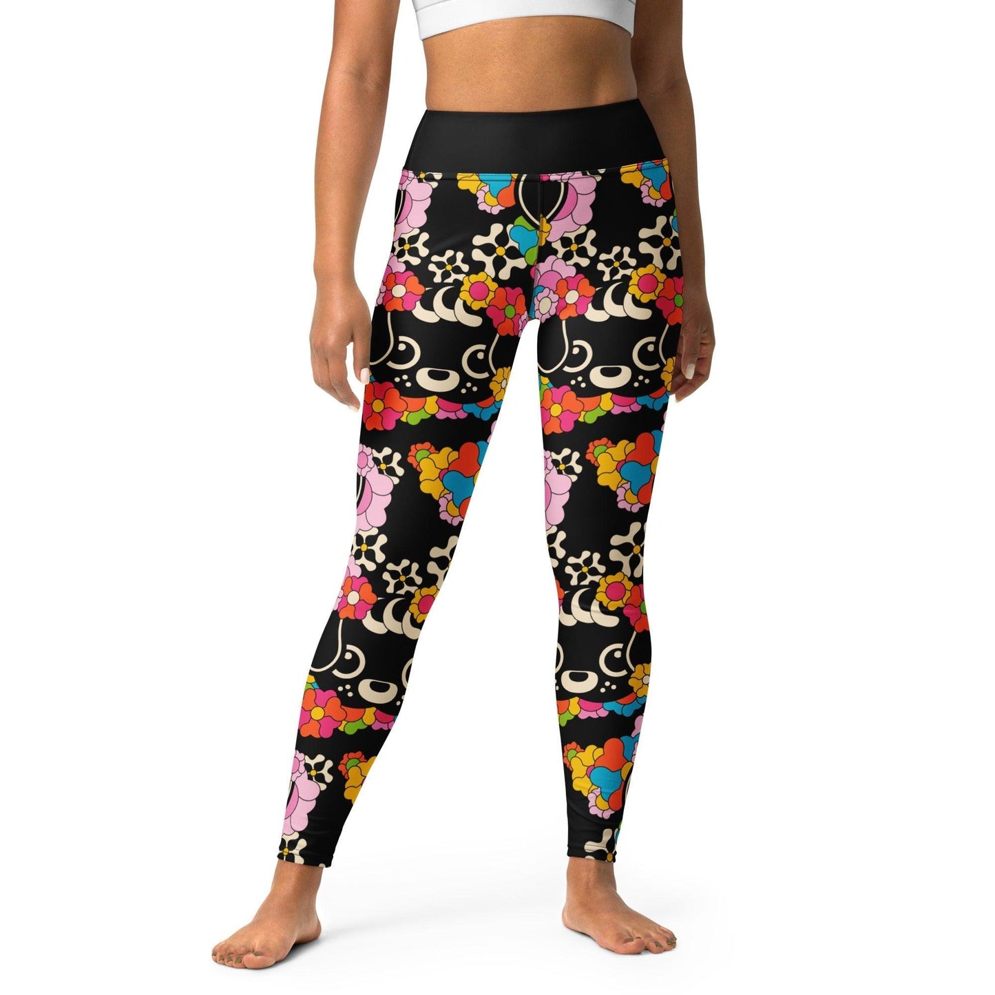 Yoga leggings -2- FUNKYPUP black - Cute dogs and flowers print XL
