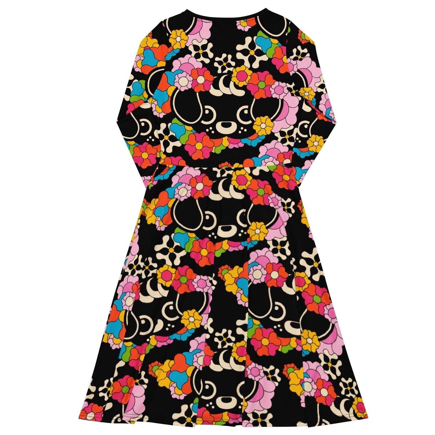 Midi dress - FUNKYPUP black - Cute dogs and flowers print