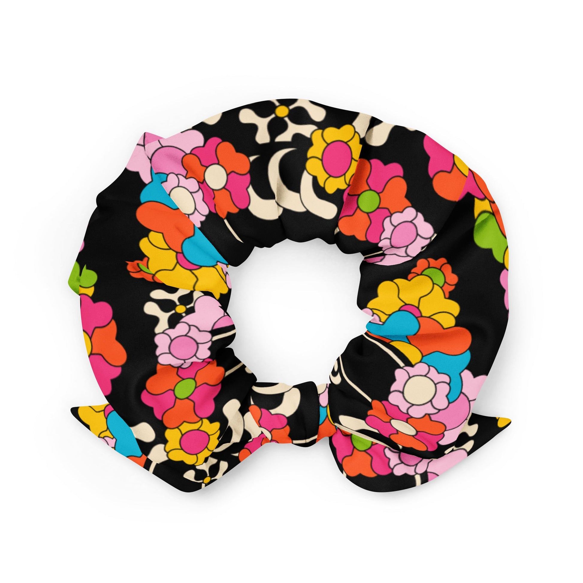 Scrunchie - FUNKYPUP black - Cute dogs and flowers print