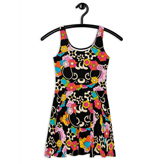 Skater dress - FUNKYPUP black - Cute dogs and flowers print 3XL