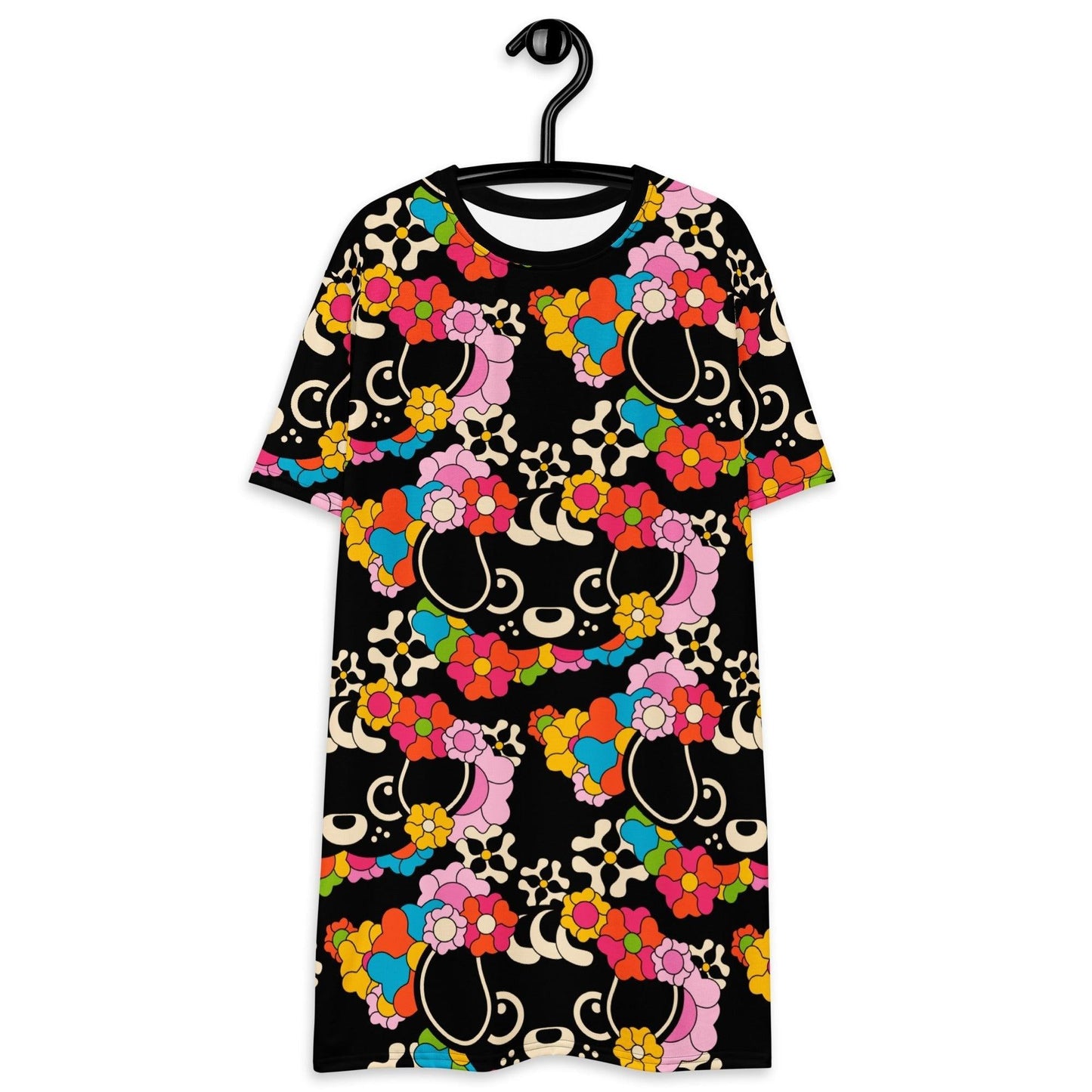T-shirt dress - FUNKYPUP black - Cute dogs and flowers print 6XL