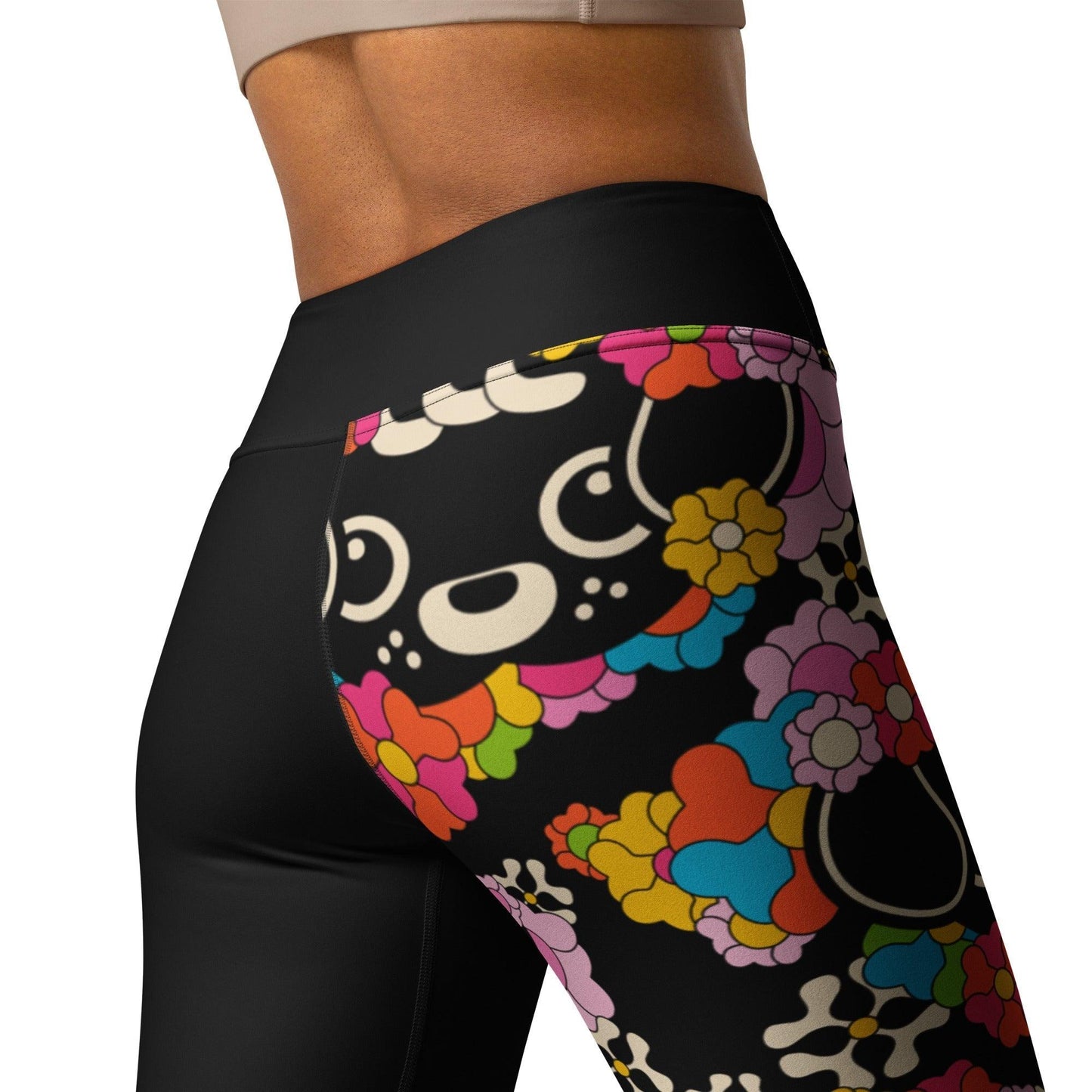 Yoga leggings - FUNKYPUP black - Cute dogs and flowers print