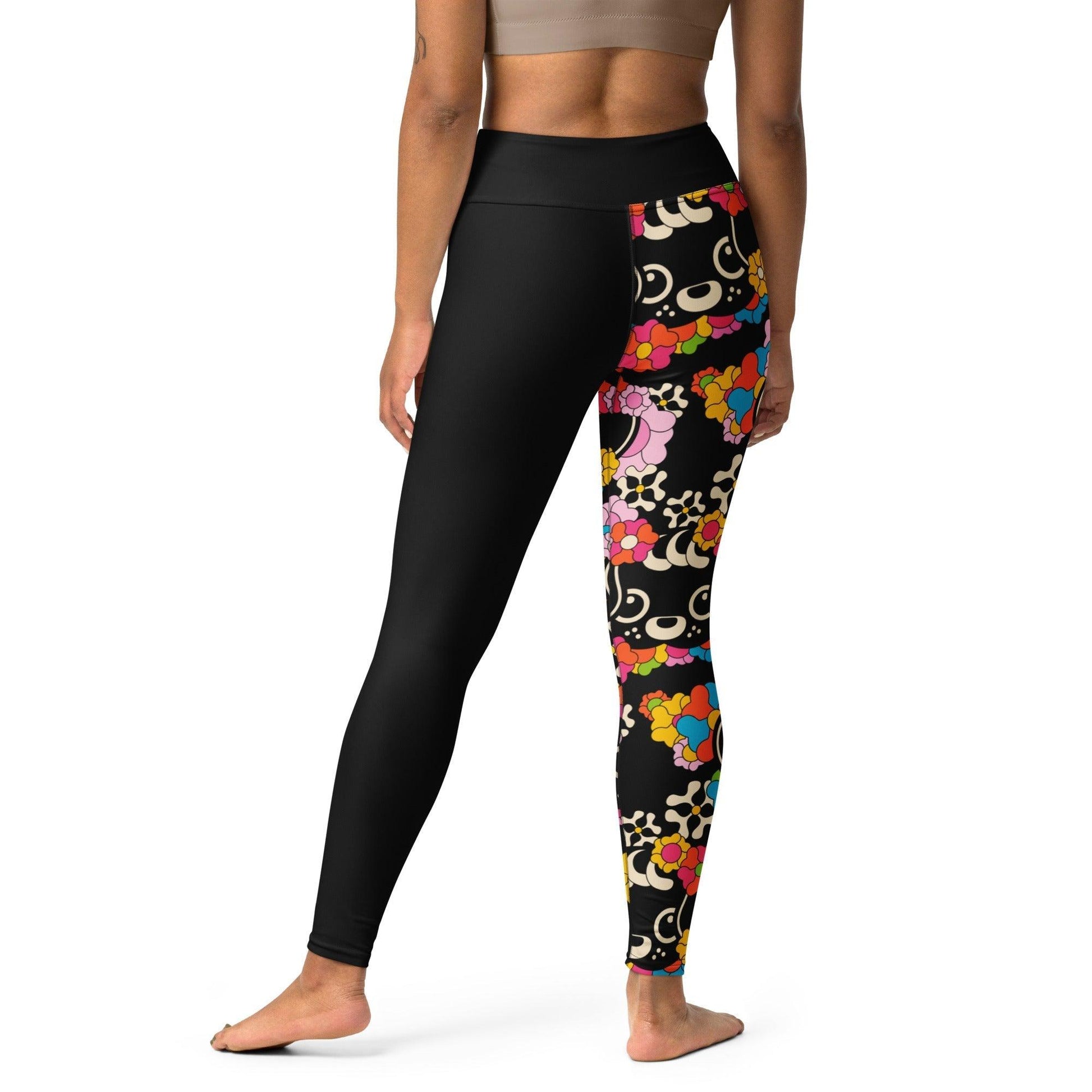 Yoga leggings - FUNKYPUP black - Cute dogs and flowers print