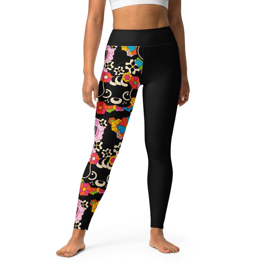 Yoga leggings - FUNKYPUP black - Cute dogs and flowers print XL