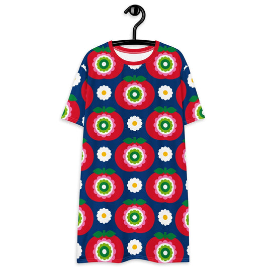T-Shirt Dress - GRAND APPLE blue - Bold Apples & Flowers