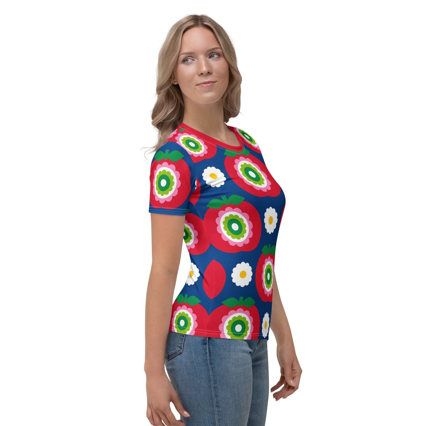 Woman's T-Shirt - GRAND APPLE blue - Bold Apples & Flowers