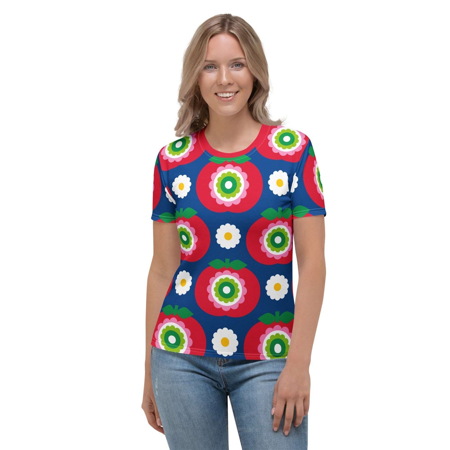 Woman's T-Shirt - GRAND APPLE blue - Bold Apples & Flowers