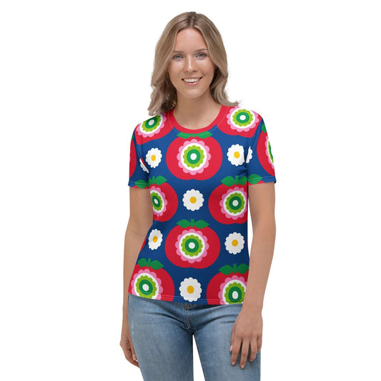 Woman's T-Shirt - GRAND APPLE blue - Bold Apples & Flowers