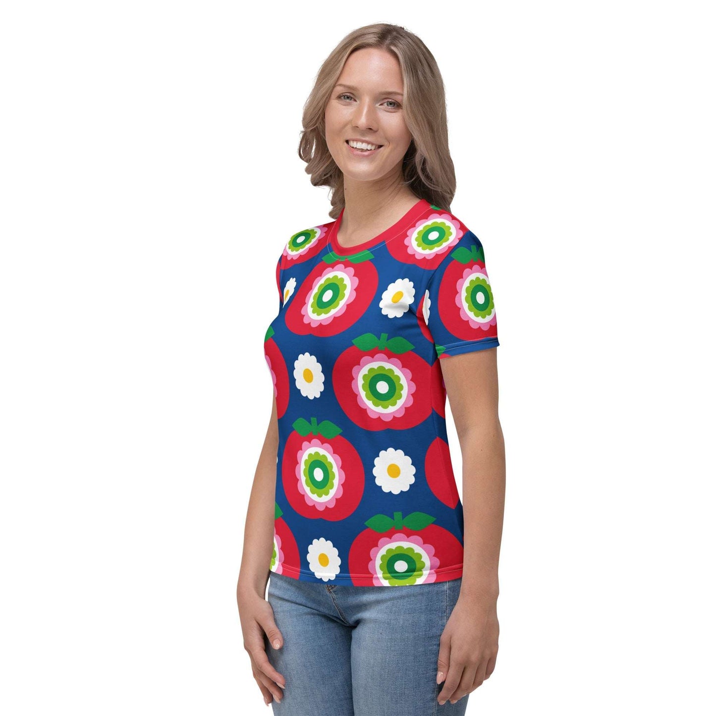 Woman's T-Shirt - GRAND APPLE blue - Bold Apples & Flowers