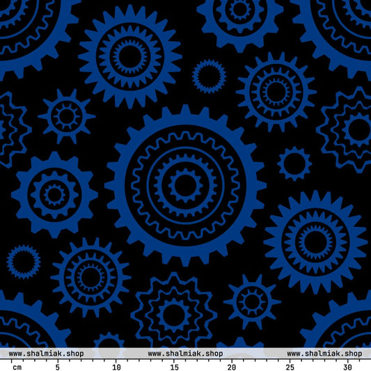 Fabric - GREAT GEAR blue black - Gear and tech print