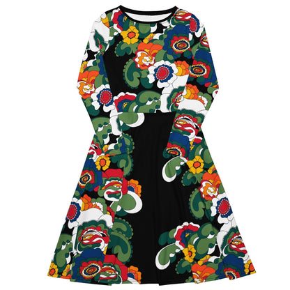 Midi dress - GROOVY KURBITS black - Folk floral print 6XL